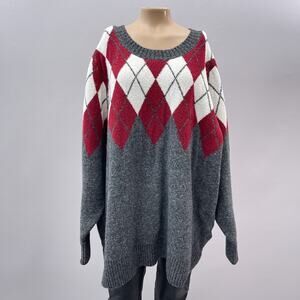 Torrid Sweater 3X Charcoal Gray Argyle Knit Pullover Vegan Cashmere Crew Neck